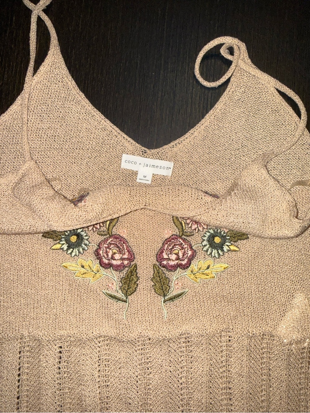 Cottagecore Floral Embroidered Knit Cami Boho Fairycore Tank Top - Picture 4 of 4
